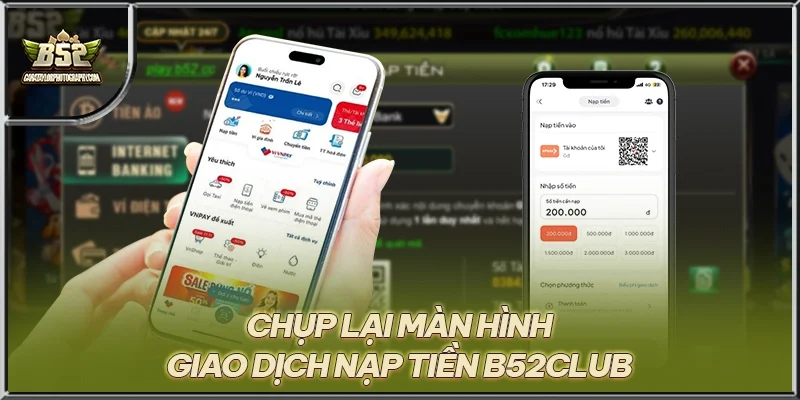 Chụp lại màn hình giao dịch nạp tiền B52CLUB